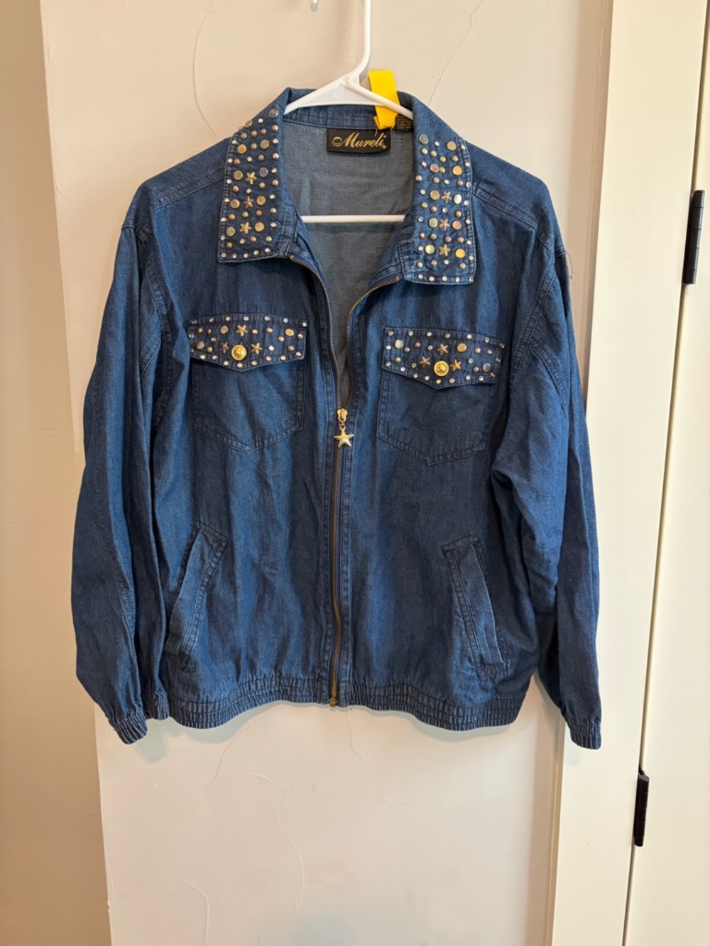 Vintage Mureli Embellished Blue Denim Jacket